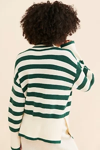Flat White Striped Turtleneck Oversized Sweater
