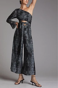 Geisha Designs One-Shoulder Burnout Velvet Jumpsuit
