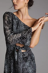 Geisha Designs One-Shoulder Burnout Velvet Jumpsuit