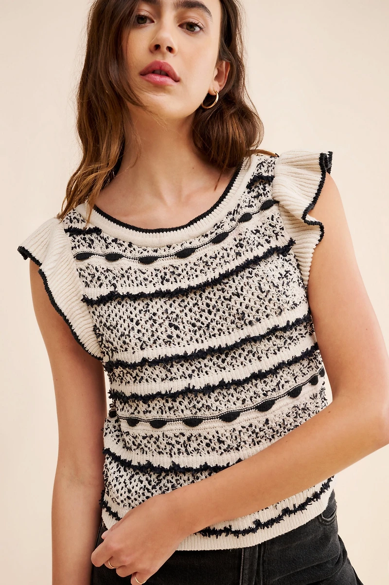 Pilcro Stripe Ruffled Sweater