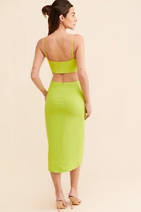 FARM Rio Mia Linen Leaf Midi Skirt
