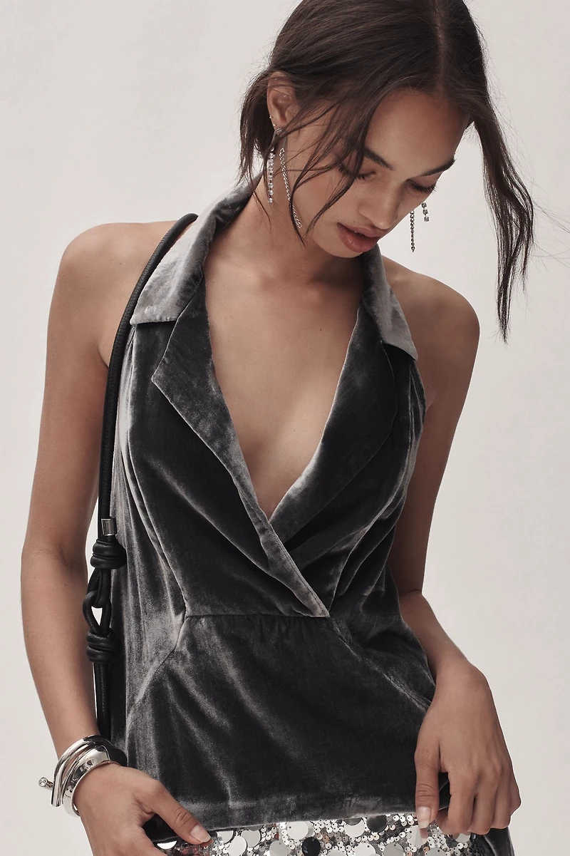 The Dylon Sleeveless Wide-Placket Top: Velvet Edition