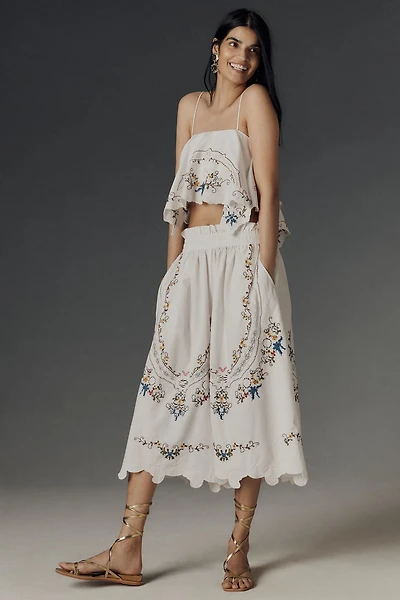 Embroidered Culotte Pants