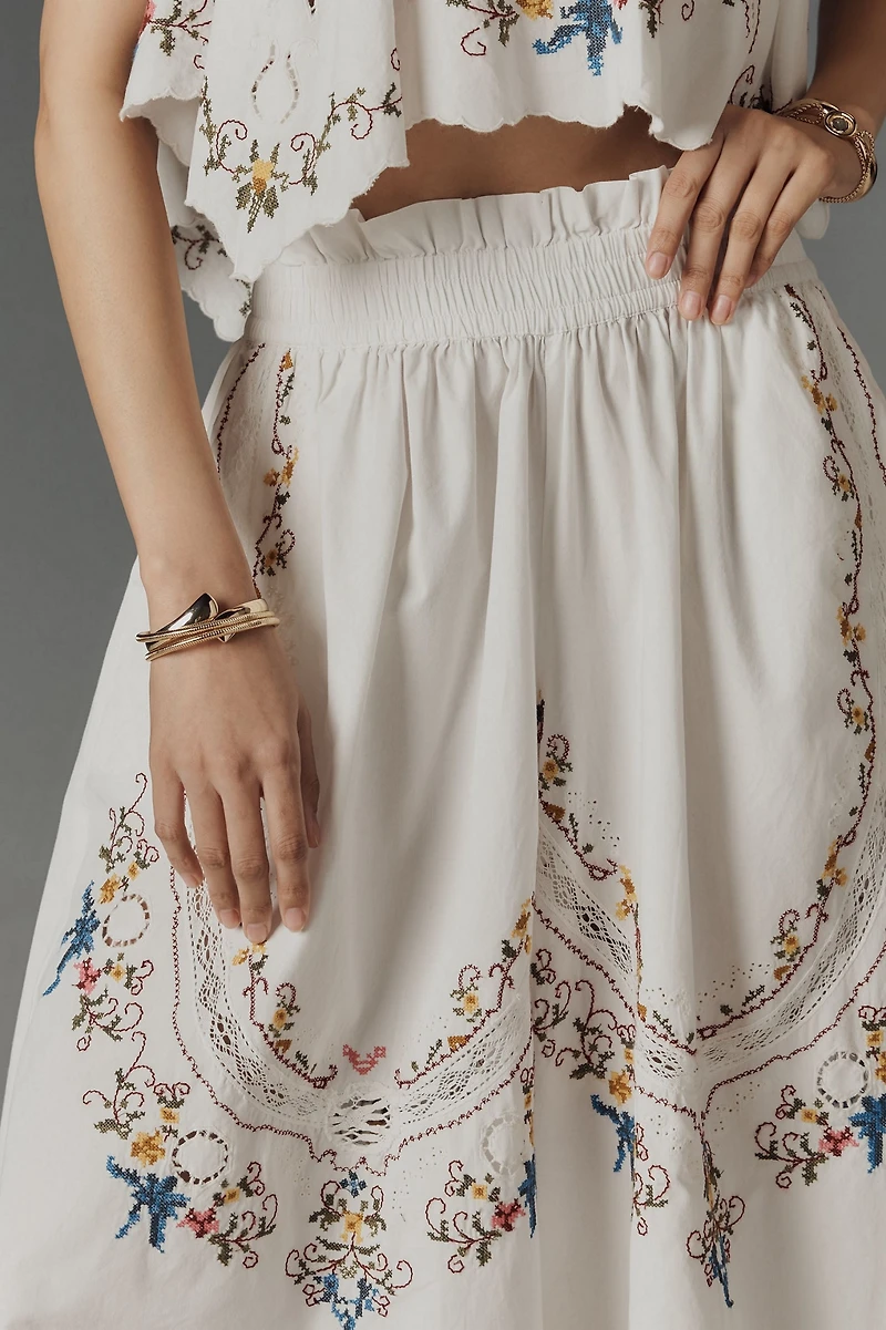 Embroidered Culotte Pants