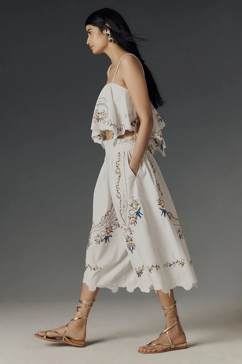 Embroidered Culotte Pants