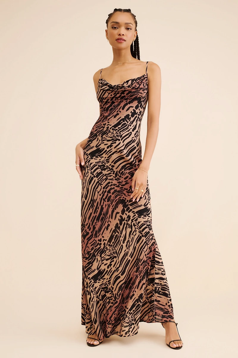 Good American Chiffon Bias Cowl Maxi Dress