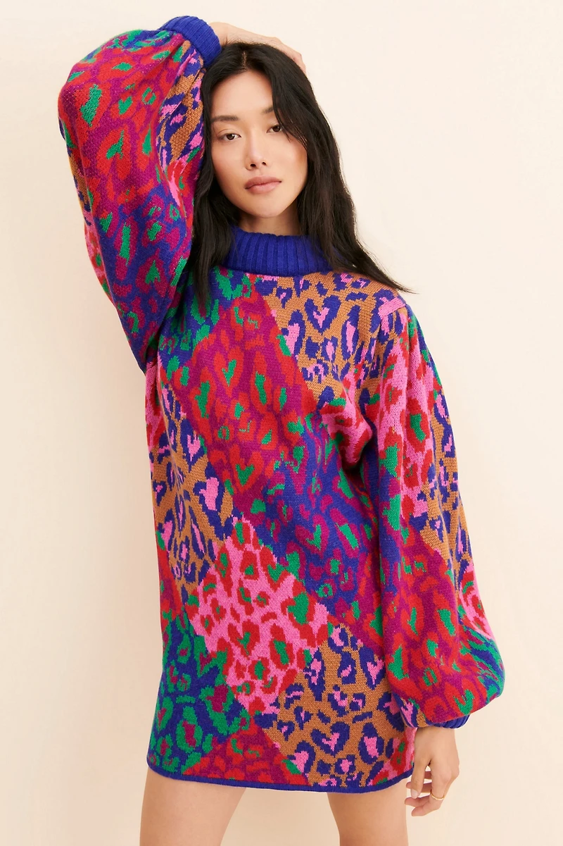 FARM Rio Mixed Leopard Pop Sweater Dress