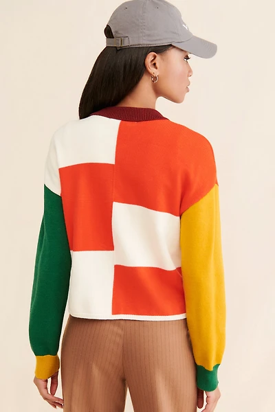 Flat White Colorblock Structured Cardigan