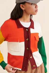 Flat White Colorblock Structured Cardigan
