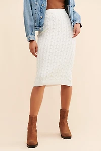 Flat White Calais Cable Knit Sweater Skirt