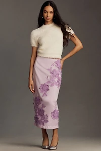 Maeve 3D Bloom Column Midi Skirt