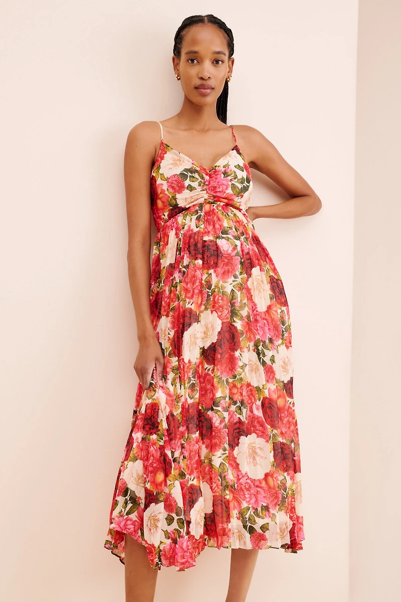 Moon River Pleated Sleeveless Midi Dress