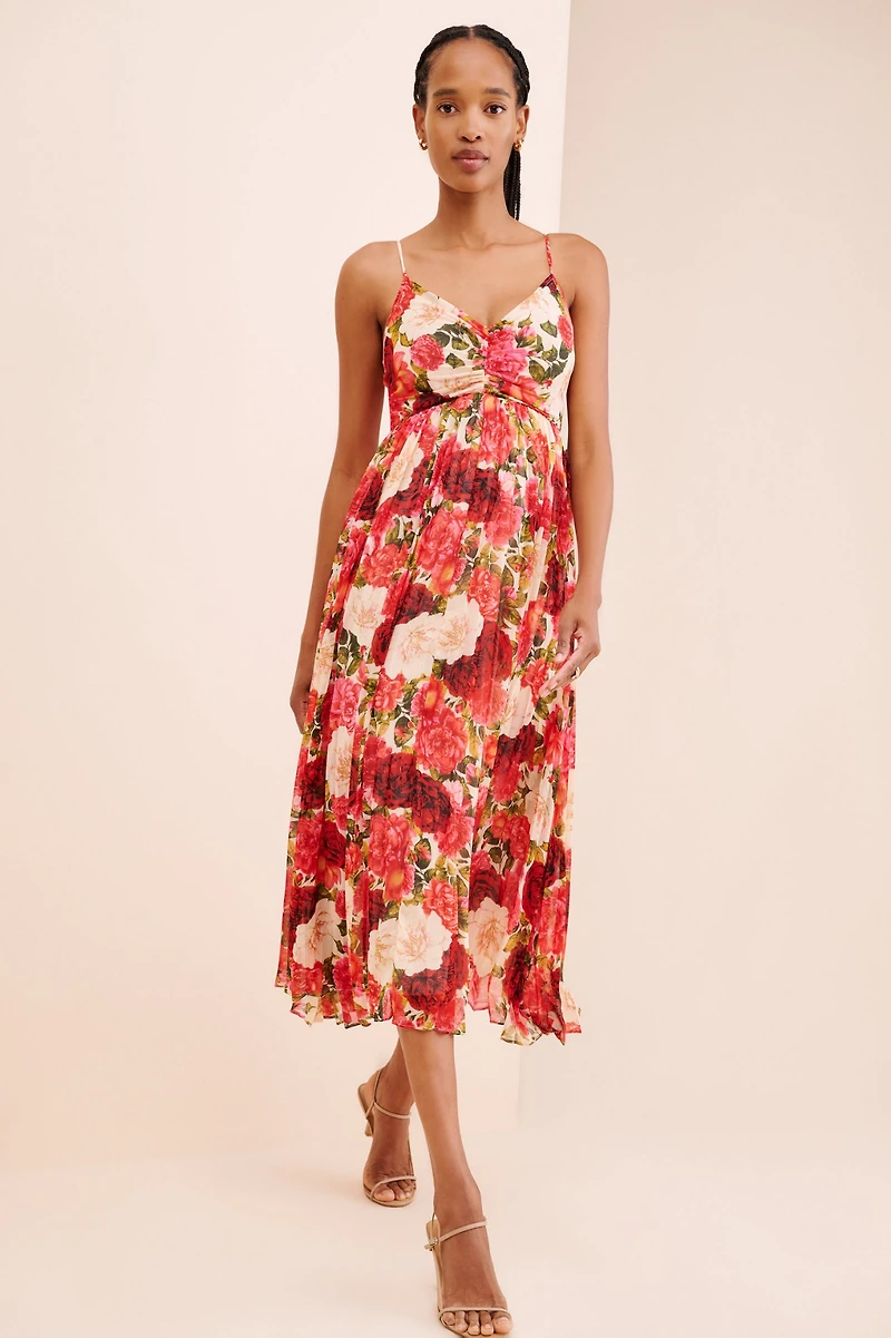 Moon River Pleated Sleeveless Midi Dress