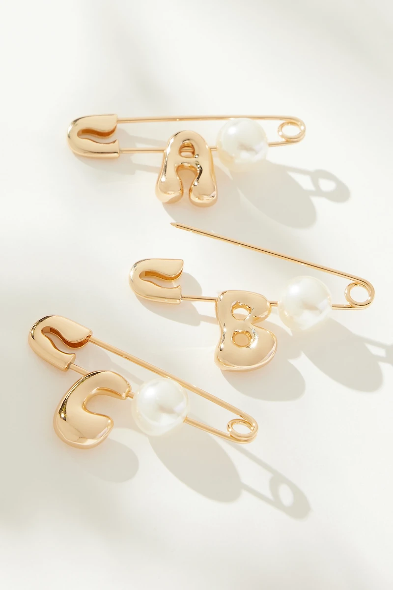 Bubble Letter Monogram Safety Pin Brooch