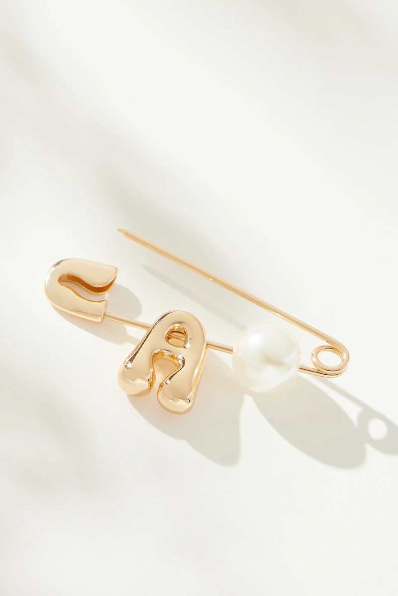 Bubble Letter Monogram Safety Pin Brooch