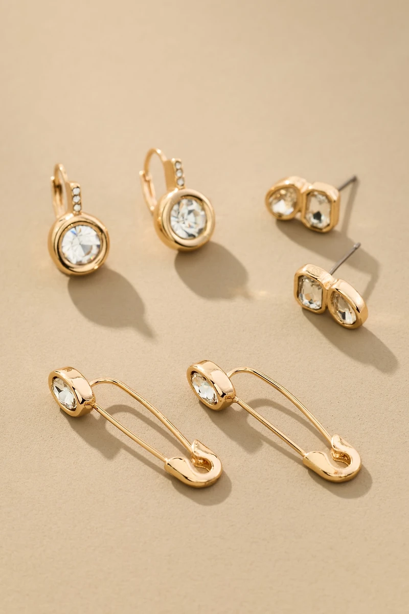Assorted Crystal Earrings, Set of 3