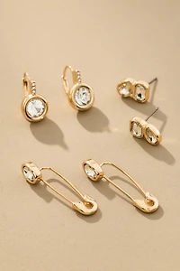 Assorted Crystal Earrings, Set of 3