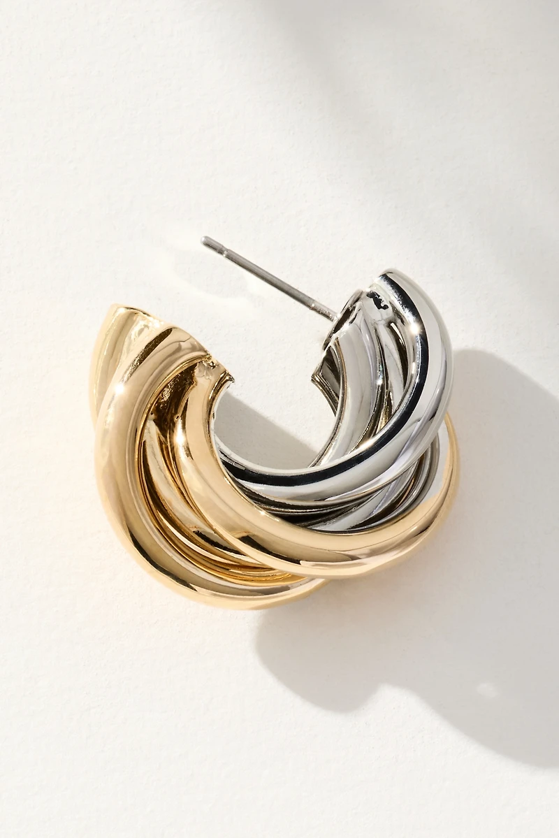Two-Tone Twist Hoop Earrings