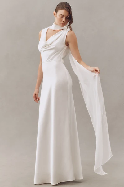 Enaura Chiffon Pearl-Trim Scarf