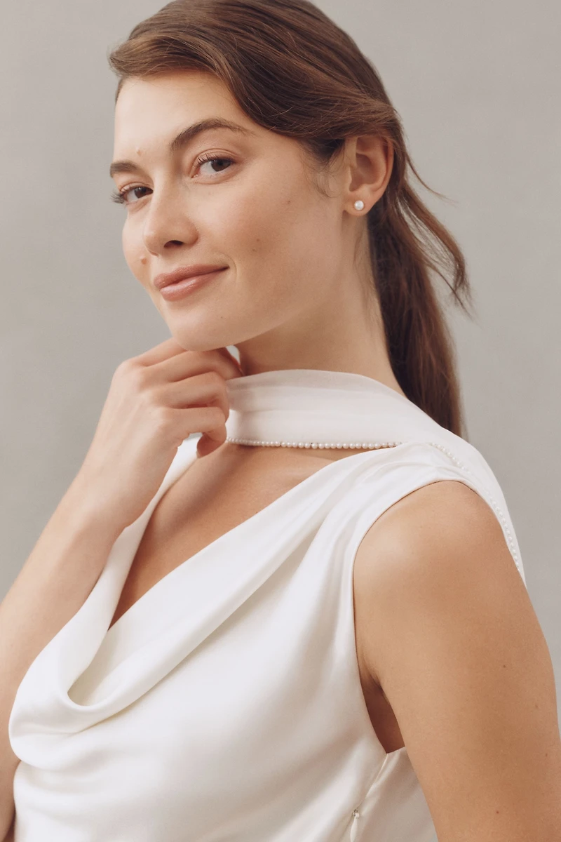 Enaura Chiffon Pearl-Trim Scarf