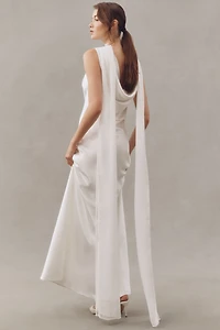 Enaura Chiffon Pearl-Trim Scarf