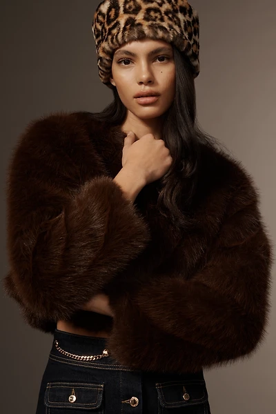 By Anthropologie Faux-Fur Animal Print Cloche Hat