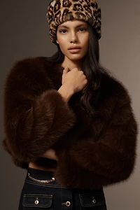 By Anthropologie Faux-Fur Animal Print Cloche Hat