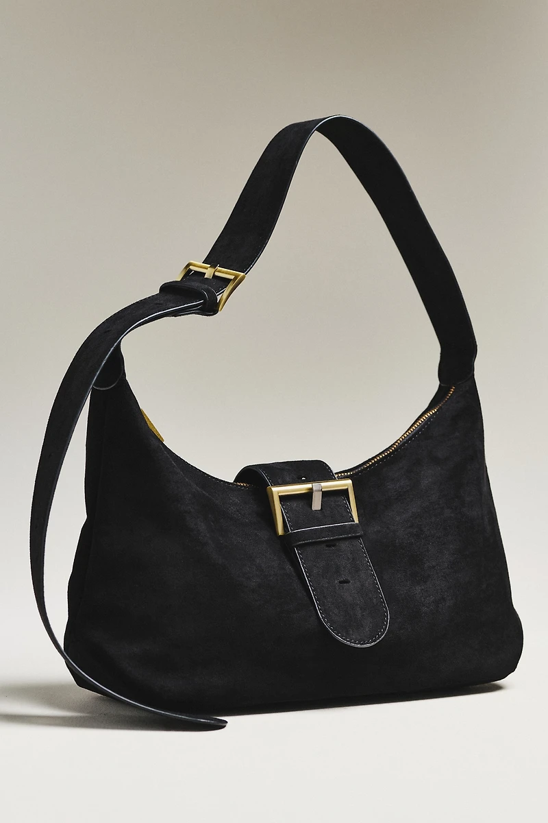 Faux Suede Big Buckle Slouchy Shoulder Bag