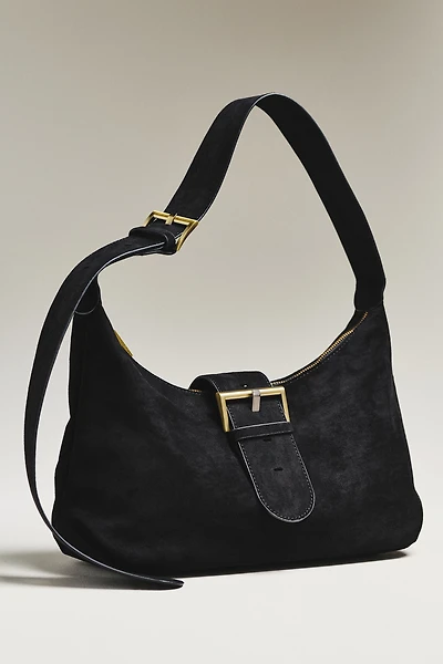 Faux Suede Big Buckle Slouchy Shoulder Bag