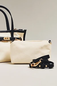 Faux Leather Trim Belted Canvas Mini Tote