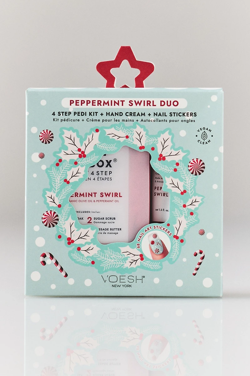 VOESH Peppermint Swirl Pedi Kit + Hand Crème Duo