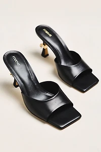 Maeve Metal Bow Open-Toe Mule Heels