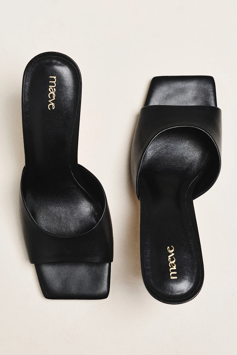 Maeve Metal Bow Open-Toe Mule Heels