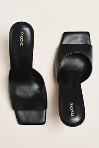 Maeve Metal Bow Open-Toe Mule Heels