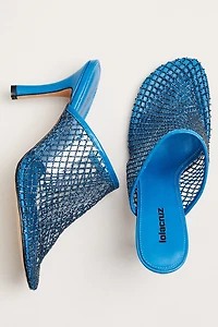 Lola Cruz Rhinestone Netted Mule Heels