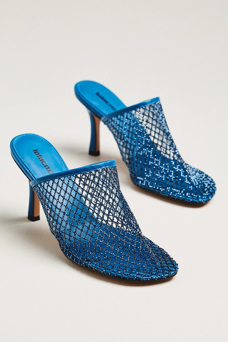 Lola Cruz Rhinestone Netted Mule Heels