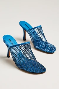 Lola Cruz Rhinestone Netted Mule Heels