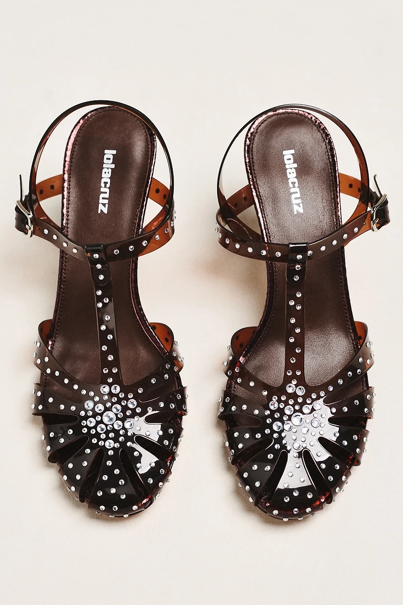 Lola Cruz Rhinestone Jelly T-Strap Heels