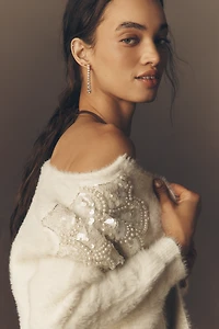 By Anthropologie Pearl Embroidered Fuzzy Cardigan Sweater