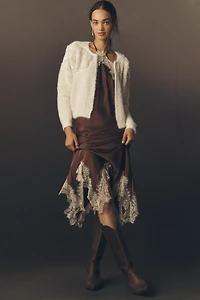 By Anthropologie Pearl Embroidered Fuzzy Cardigan Sweater