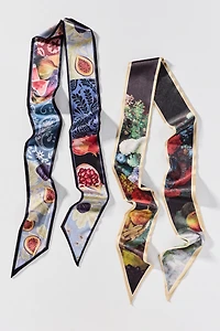 Skinny Floral Hair Scarves, Set of 2