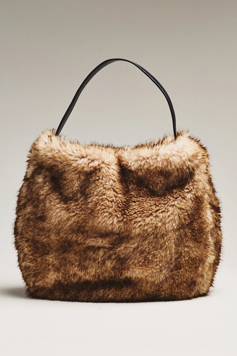 Faux Fur Slouchy Bucket Tote Bag