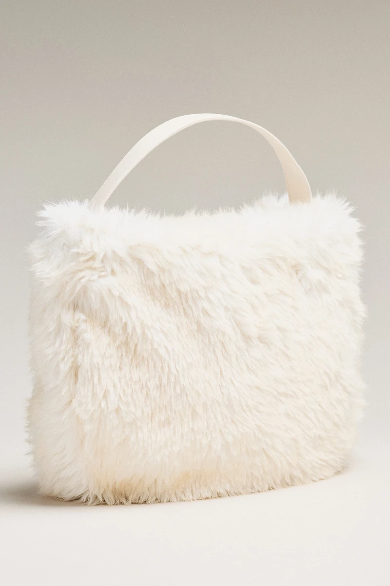 Faux Fur Slouchy Bucket Tote Bag