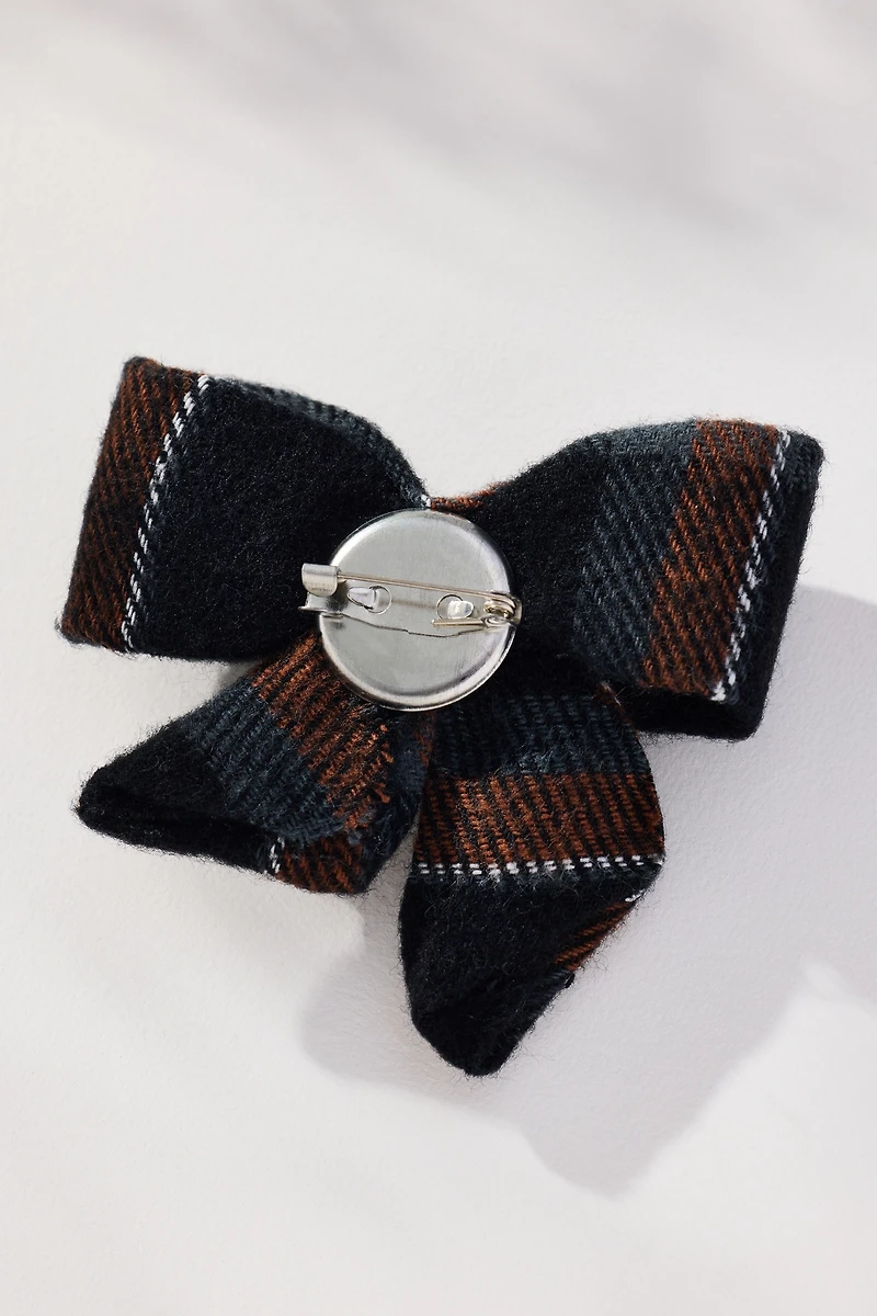 Embellished Plaid Bow Brooch