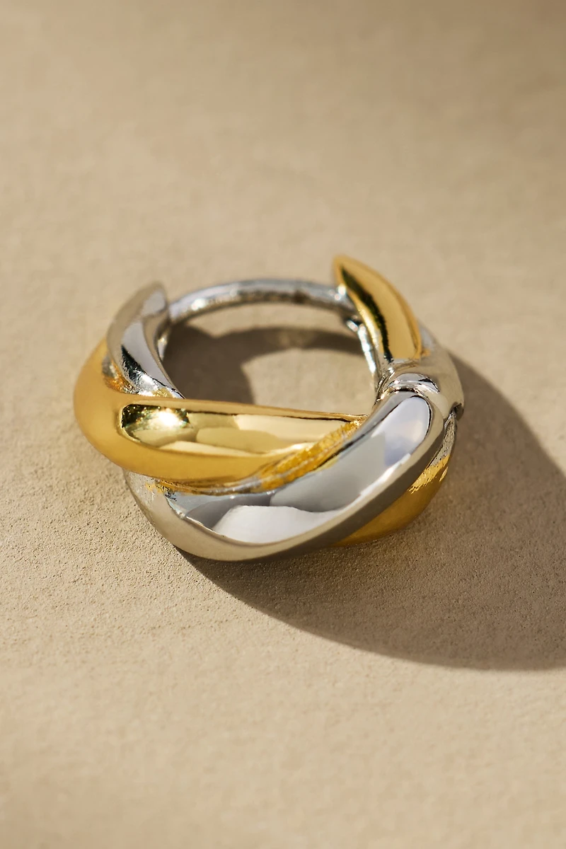 Mixed Metal Twist Huggie Hoop Earrings