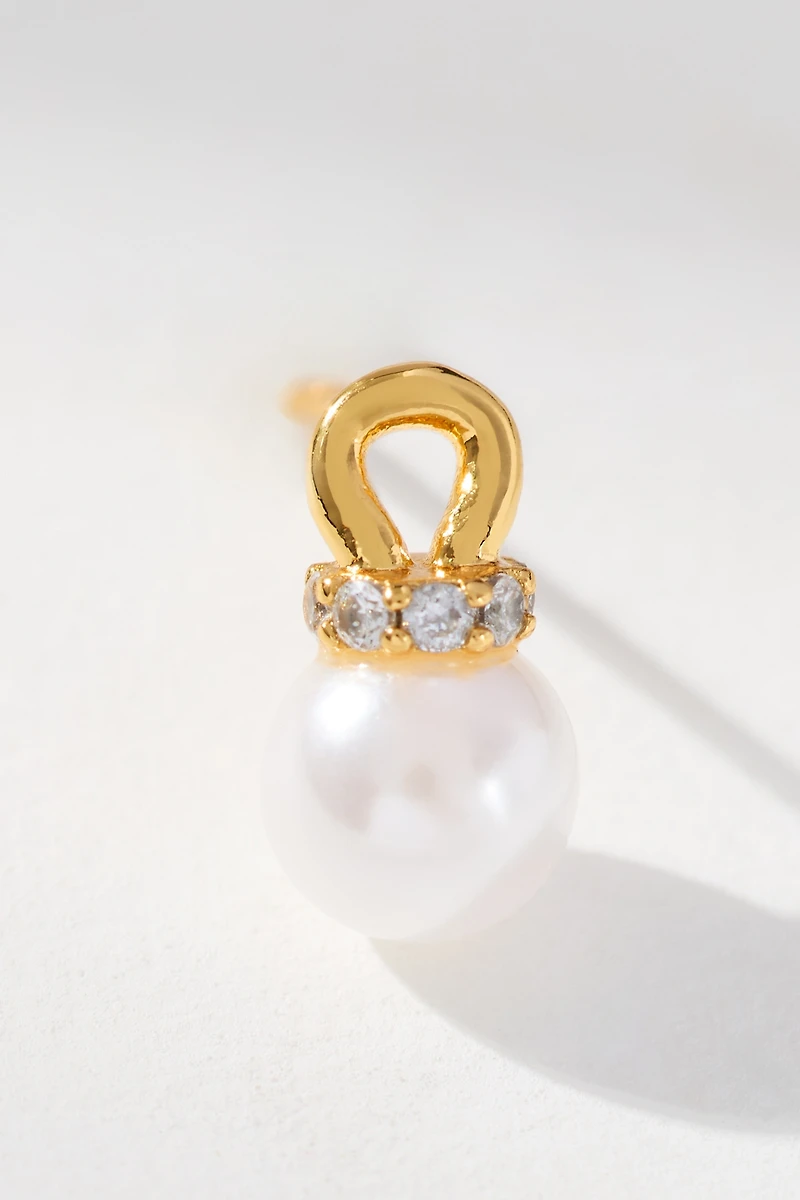 Mini Pavé Pearl Post Earrings