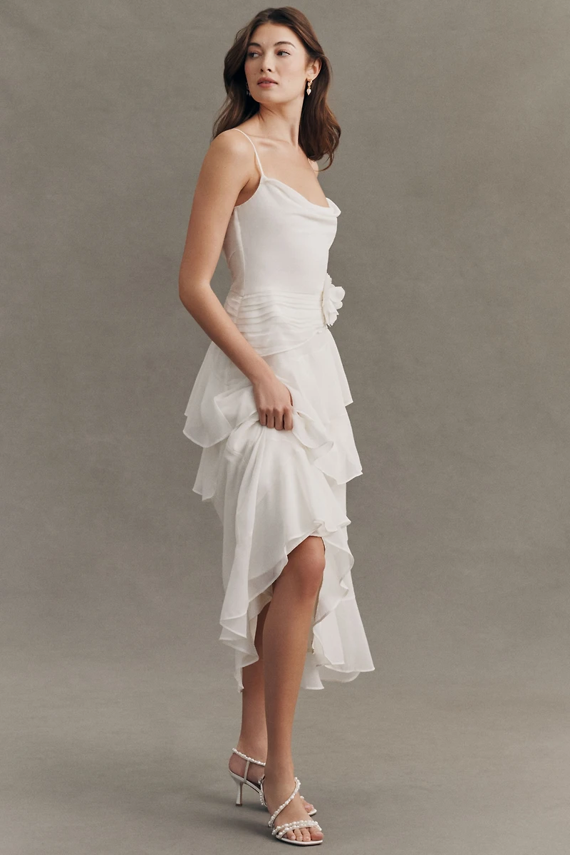 BHLDN Chiffon Tiered Rosette Maxi Dress
