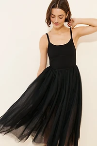 Moon River Bare V-Neck Twofer Midi Dress