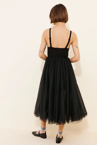 Moon River Bare V-Neck Twofer Midi Dress