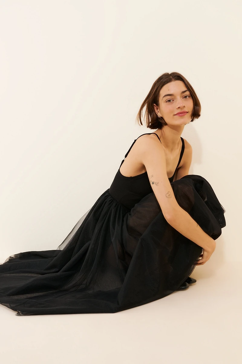 Moon River Bare V-Neck Twofer Midi Dress